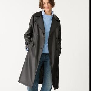 Stradivarius NWT black long faux leather trench coat 5841/577